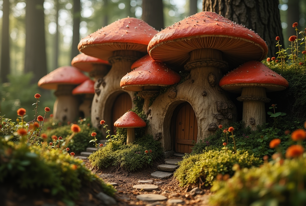 Fairy village in mushrooms