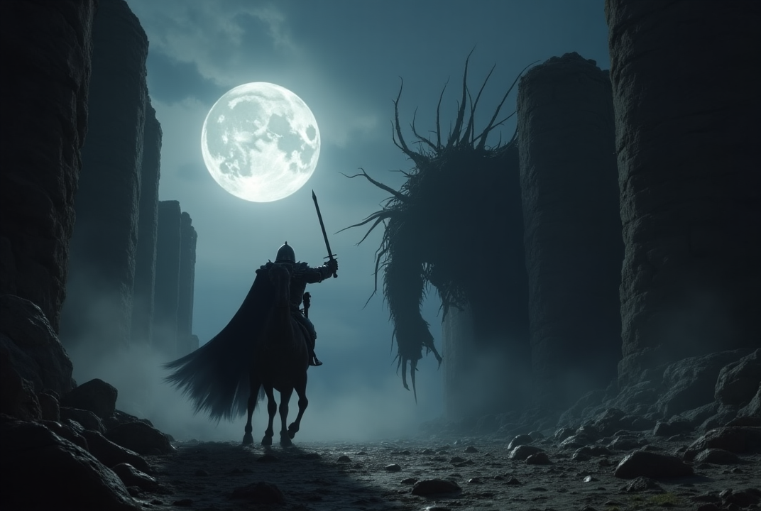 Knight battles shadowy creature