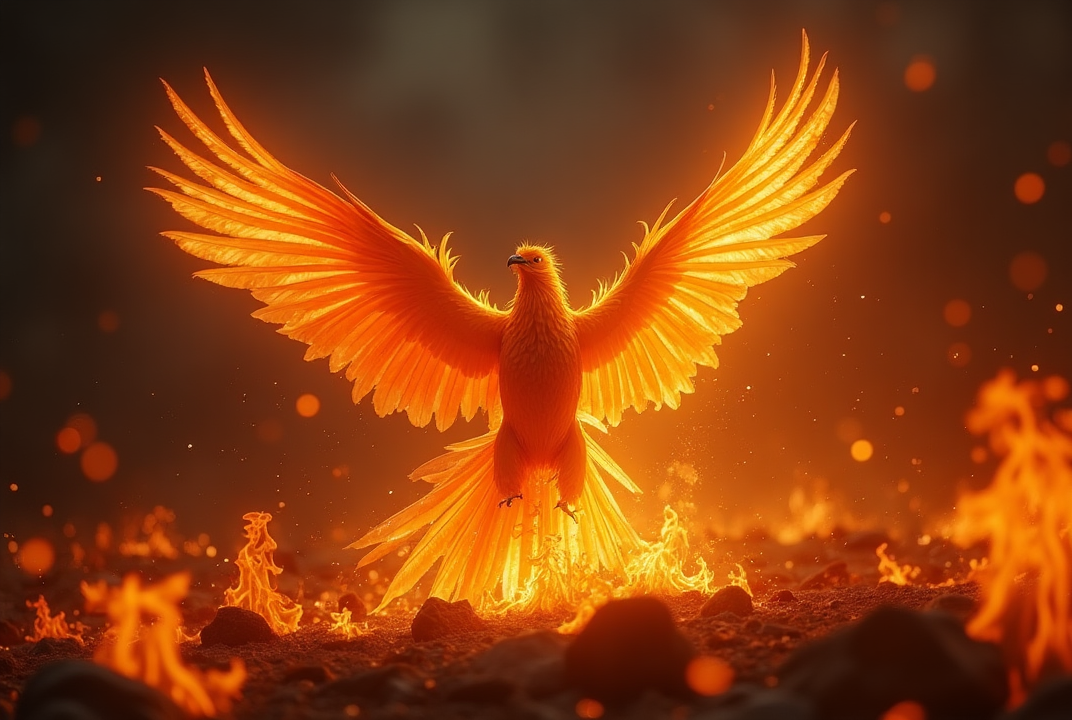 Phoenix rising from ashes